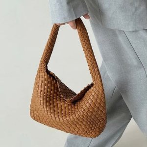 Aurora Classic Leather Tote Bag Canvas Fabric Navy